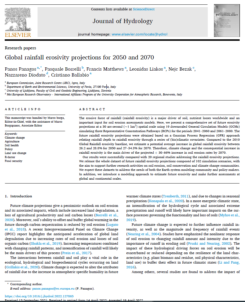 Global rainfall erosivity projections for 2050 and 2070